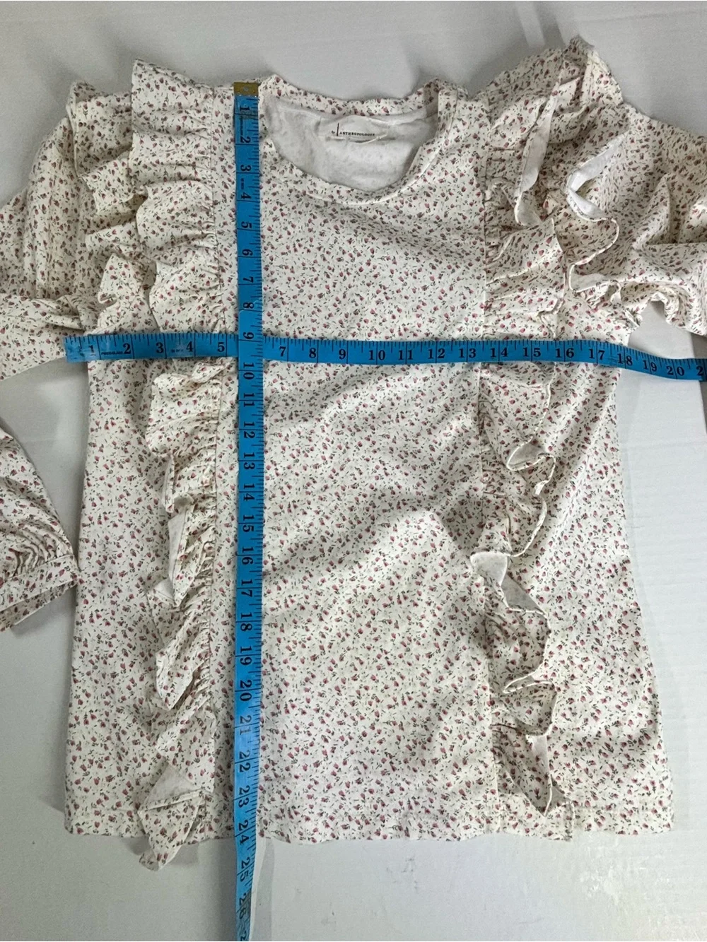 Anthropologie Blouse Dainty Pink Floral Print Ruffle Long Sleeve Blouse Large